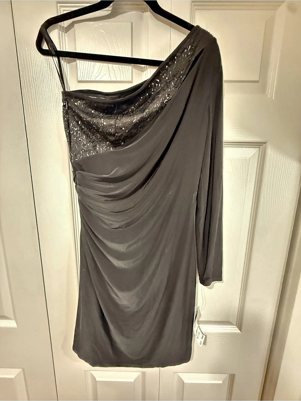 Nine West One Shoulder Sequin Dress in Black Size 6 NWT